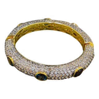 Bochic “Capri” London Topaz and White Zircon Bangle Set in 22k Gold and Silver For Sale