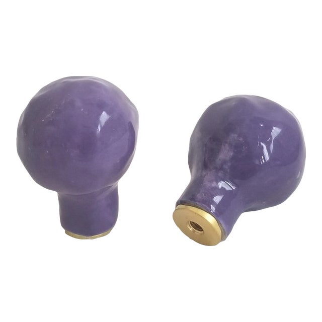 Pair of Purple Ceramic Lamp Finials For Sale