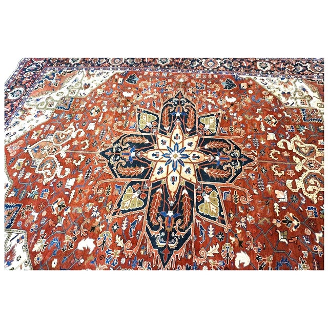 Vintage Persian Heriz 10x13 Red, Navy, & Ivory Handmade Area Rug #9901667 For Sale - Image 11 of 13