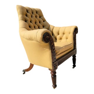 19th Century Antique Carved Mahogany Regency Library Chair For Sale