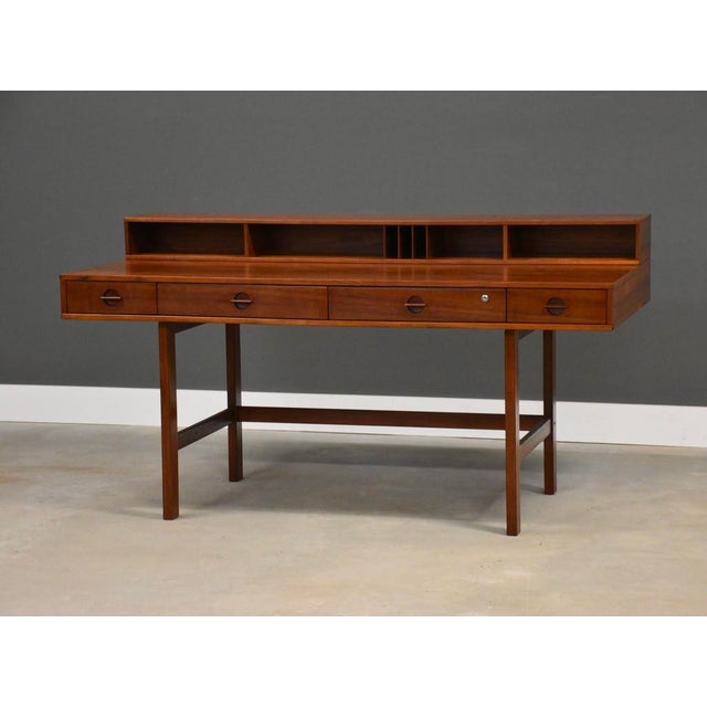 Peter Løvig Nielsen 1975 Refinished Peter Lovig Signed Teak Flip Top Desk For Sale - Image 4 of 10