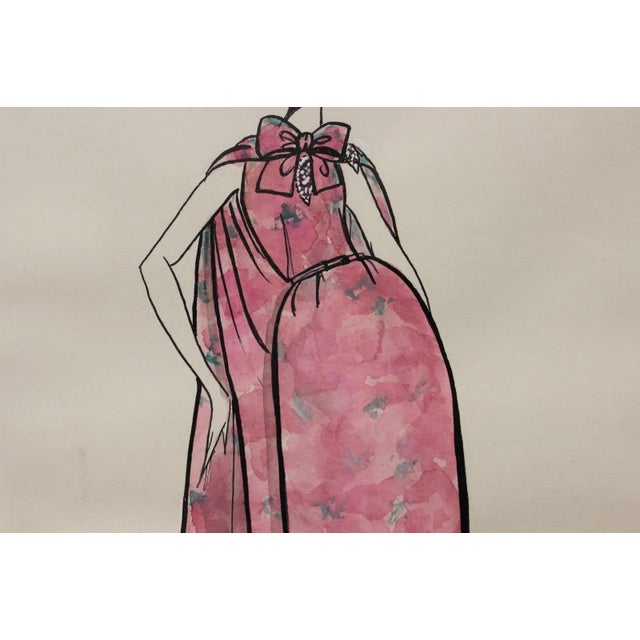 1970s Nina Ricci "Petunia'" 77 Watercolor Fashion Plate For Sale - Image 5 of 7
