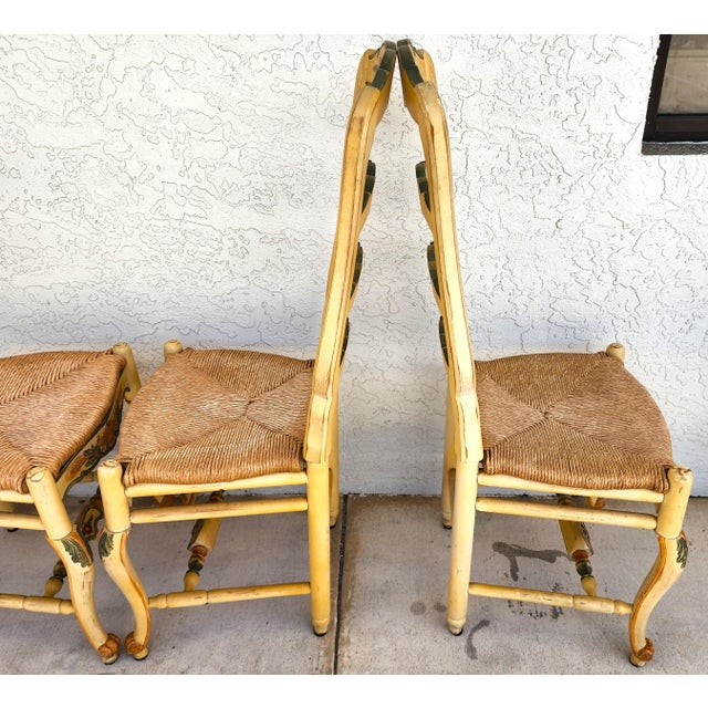 Beige Habersham French Country Dining Chairs Rush Hand Painted For Sale - Image 8 of 12