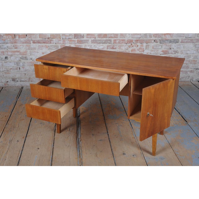 Brown Mid-Century Writing Desk in Walnut, Czech, 1950 For Sale - Image 8 of 12