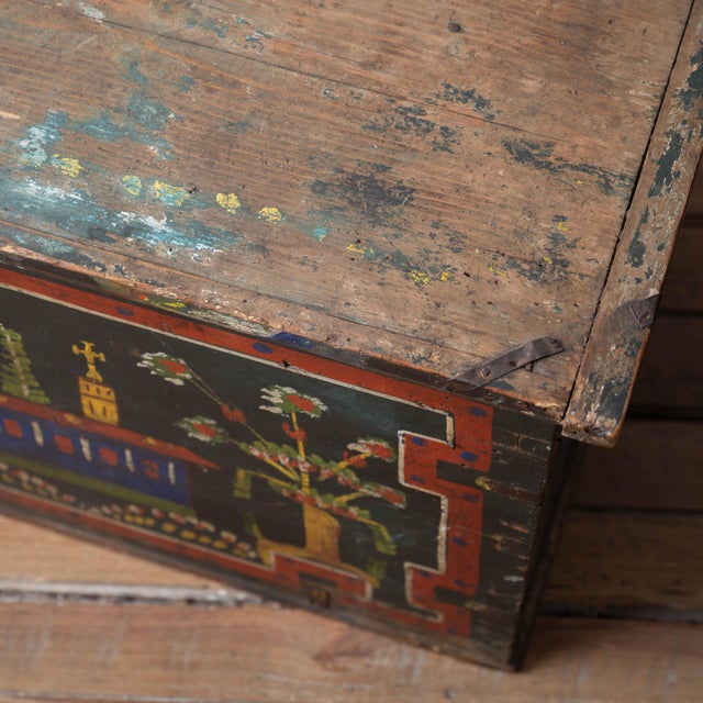 Romanian Painted Blanket Chest With Church Motif, c.1900 For Sale - Image 10 of 14