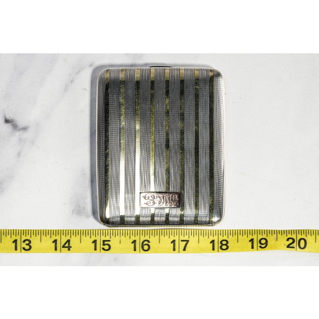 Wonderful Engine Turned Art Deco Antique Sterling Silver 14k Gold Cigarette Card Case For Sale - Image 15 of 16