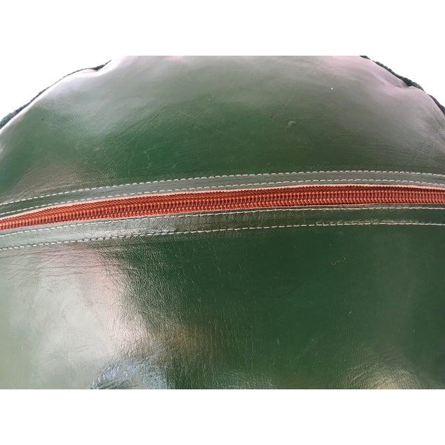 Moroccan Green Leather Pouf Cover For Sale - Image 6 of 8