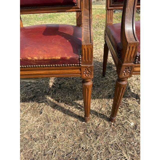 Large 19th Century Leather French Louis XVI Bergere or Armchair- A Pair For Sale - Image 15 of 16