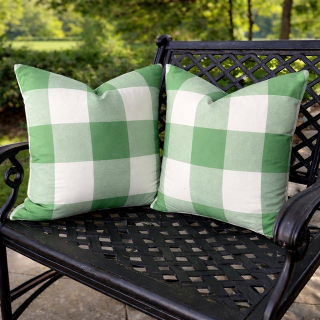 One Pair of Spring Green Buffalo Cotton Check Pillow Covers For Sale - Image 4 of 4