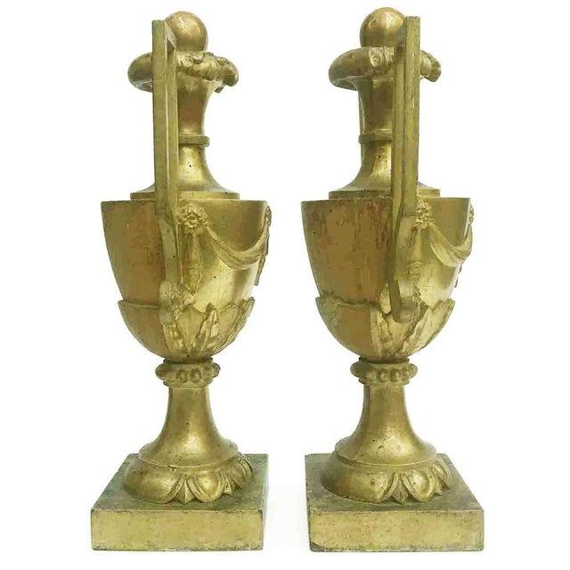 A pair of large Empire vases with gilded handles, with original gilding leaf, in perfect condition from the 18th century....