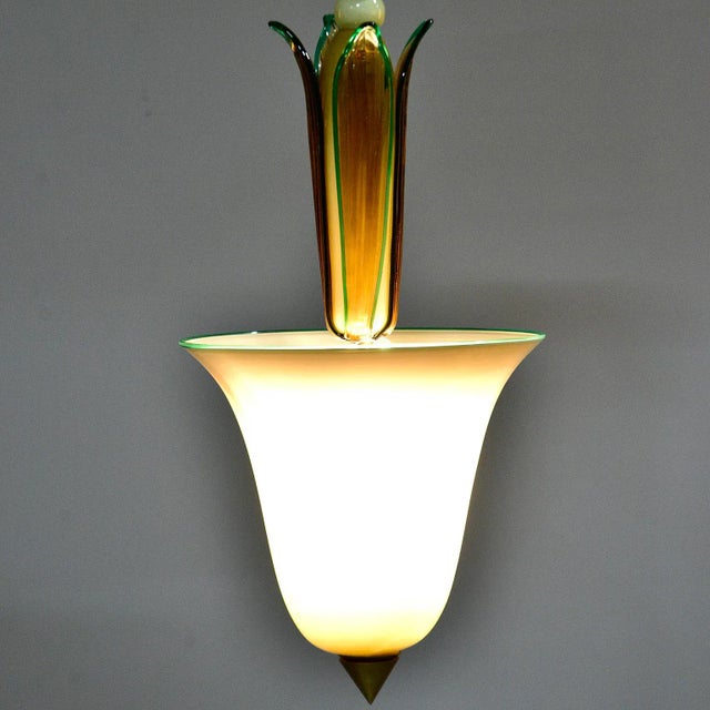 Ecru Vintage Venini Murano Glass Pendant Light Fixture For Sale - Image 8 of 9