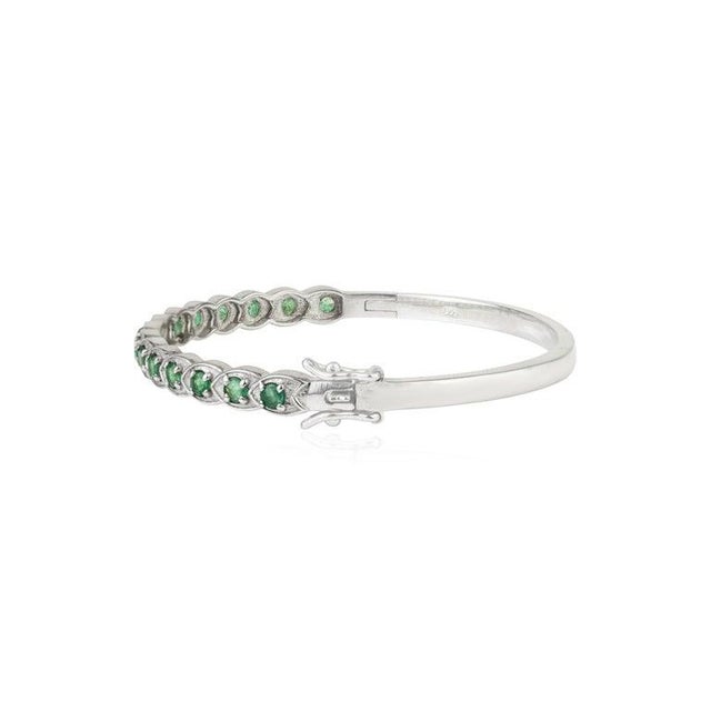 Not Yet Made - Made To Order Mid-Century Round Cut Emerald Gemstone Bangle Bracelet in 925 Solis Silver For Sale - Image 5 of 11