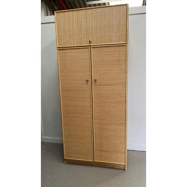 Vintage Cane Wardrobe with Top Storage Unit For Sale - Image 4 of 9