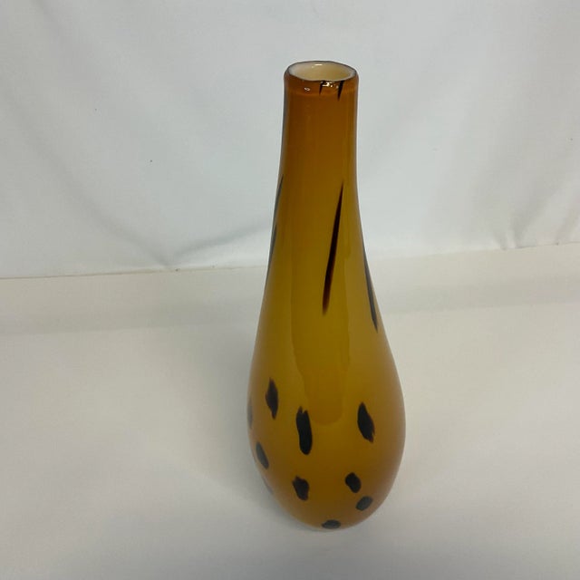 Vintage Murano Italian Tiger Spot Boho Chic Handblown Amber Opaque Glass Vase For Sale - Image 11 of 12