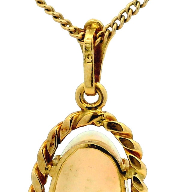 Vintage Italian 18k Gold Oval White Opal Rope Frame Pendant For Sale - Image 10 of 12
