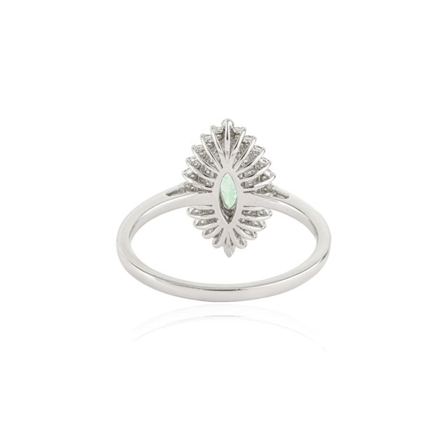 18k Gold Marquise Cut Paraiba Tourmaline Ring With Double Halo Diamonds Size 5 For Sale - Image 10 of 18