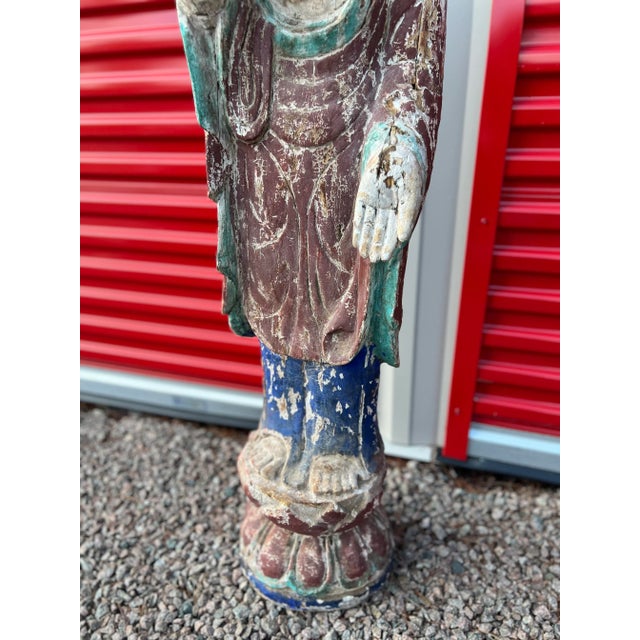Antique Chinese Polychrome Decorated & Carved Wood Buddha For Sale - Image 11 of 12