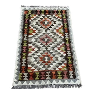 Traditional Geometric Chobi Kilim Rug - Handwoven Wool, 2.7' X 3.9' For Sale