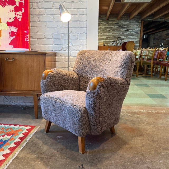 Mid-Century Modern Scandinavian Designer, Club Chair, Sheepskin, Sweden, 1940s For Sale - Image 3 of 7