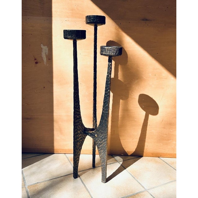 1960s Large Brutalist Metal Art Candleholder in Hammered and Wrought Iron with Bronze-Plated Finish, Germany, 1960s For Sale - Image 5 of 16