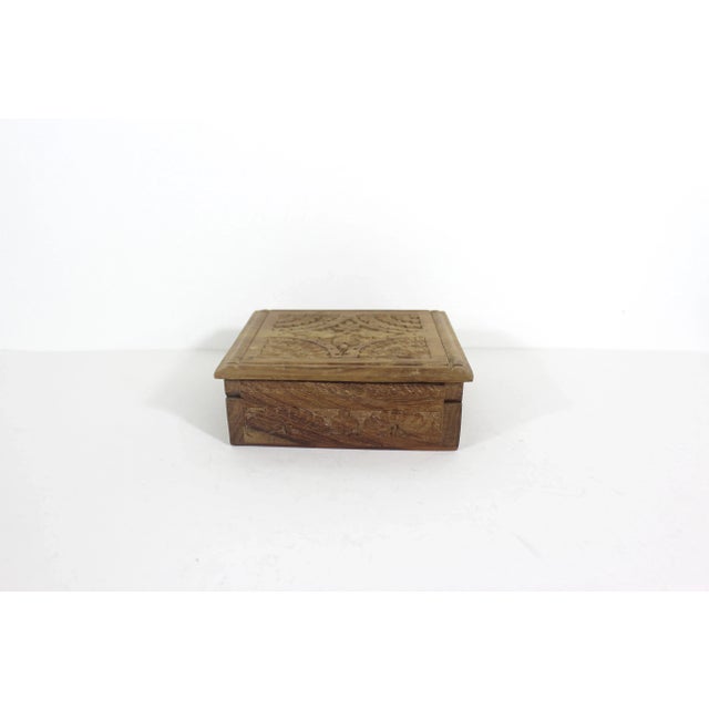 Vintage Carved Wood Box, Square Lidded Wooden Carving Floral For Sale - Image 6 of 9