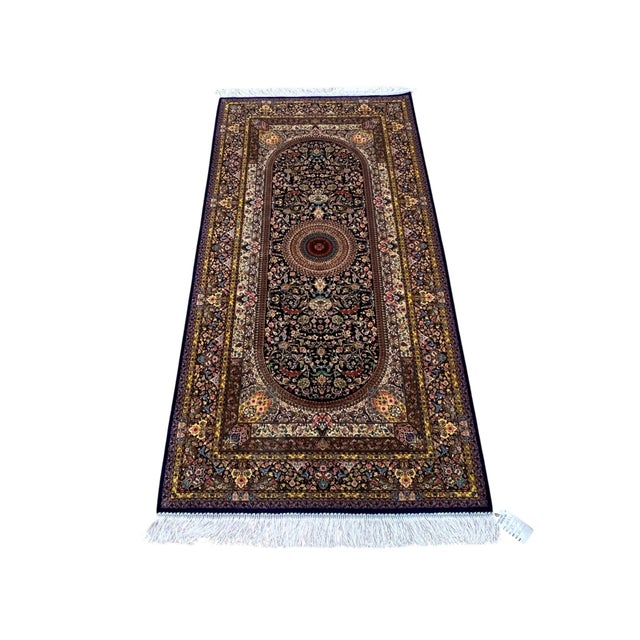 1980s Persian Qum Silk Machine Made Rug 3’2” X 6’6” For Sale - Image 5 of 5