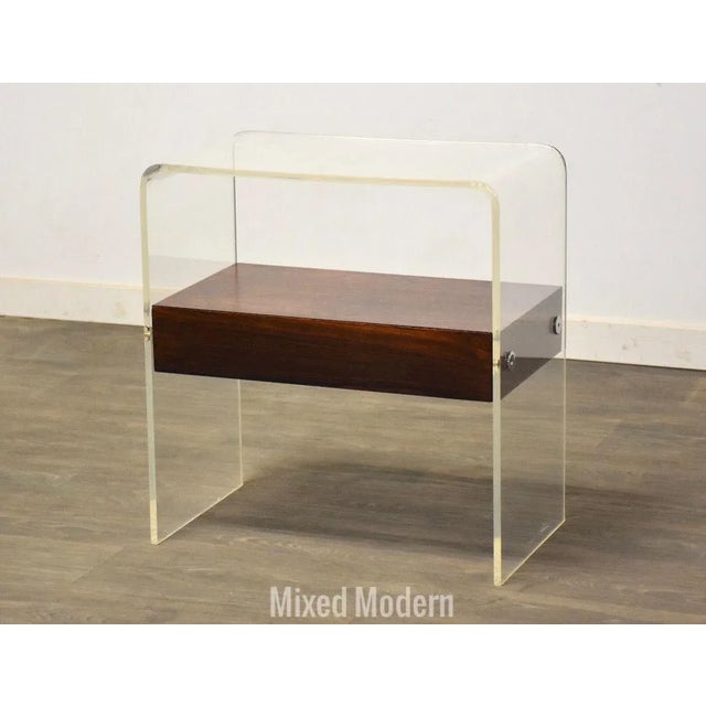 Brown Rosewood and Lucite Side Table For Sale - Image 8 of 8