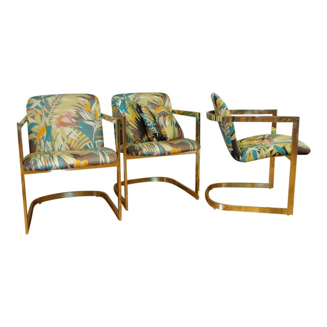 Vintage Design Institute America for Milo Baughman Brass Cantilever Chair For Sale