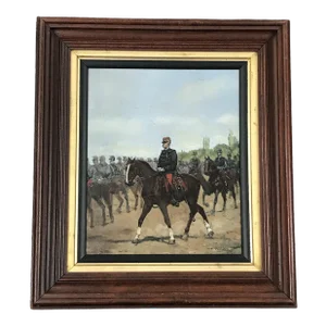 Antique French Oil Painting of Mounted Horsemen by Pierre Peti-Gerard, Framed