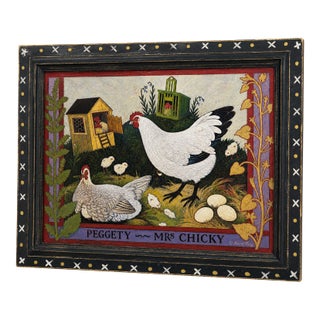 Large Framed English Country Art by Anna Pugh “Peggety and Mrs Chicky” Folk Art Print For Sale