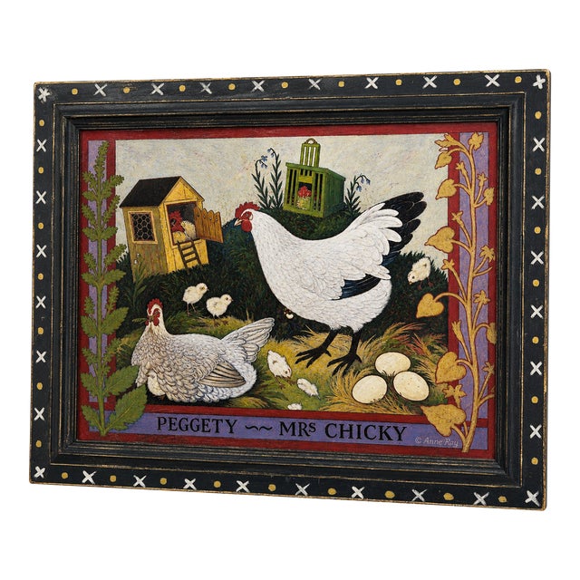 Large Framed English Country Art by Anna Pugh “Peggety and Mrs Chicky” Folk Art Print For Sale