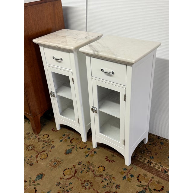 Wood Elegant Furniture Madison Avenue Marble Top Glass Door Cabinets, Pair For Sale - Image 7 of 15