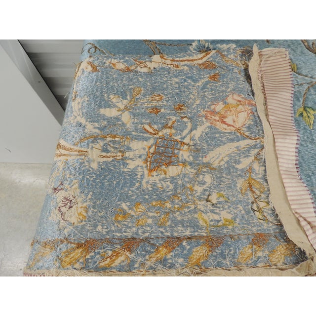 19th C. Large Silk French Blue & Yellow Embroidery Textile Panel For Sale - Image 9 of 12