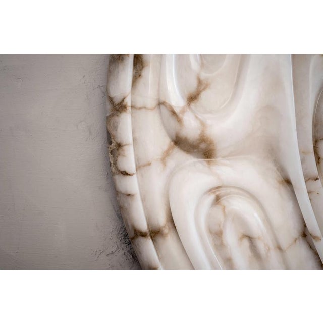 Large Fossil Moon Wall Mirror in Alabaster and Glass Mirror by Amarist Studio For Sale - Image 4 of 17