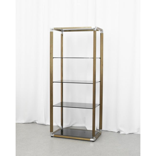 Gold Italian Brass-Finish Shelf with Grey Glass, 1970s For Sale - Image 8 of 8