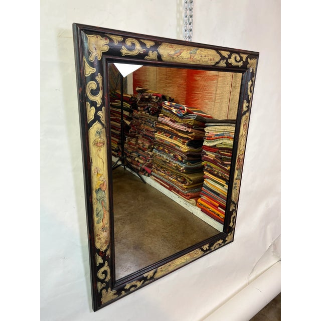 Chinoiserie 1990s Italian Hand Painted Rectangular Wooden Mirror For Sale - Image 3 of 12