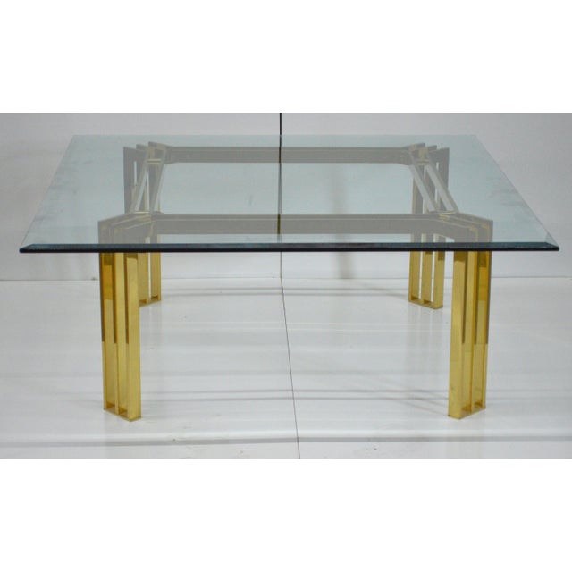 Mid-Century Modern Italian Lacquered Thin Line Brass Square Spacer Coffee Table For Sale - Image 12 of 12