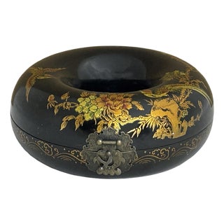 Oriental Black Flower Bird Graphic Donut Shape Container Box For Sale