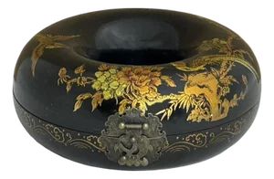 Oriental Black Flower Bird Graphic Donut Shape Container Box