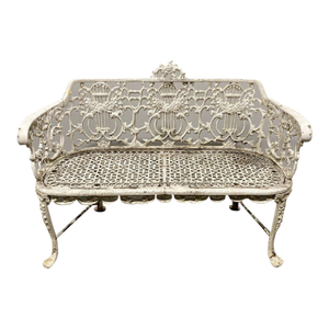 Vintage Victorian Revival Cast Aluminum Lyre-Back Garden Bench