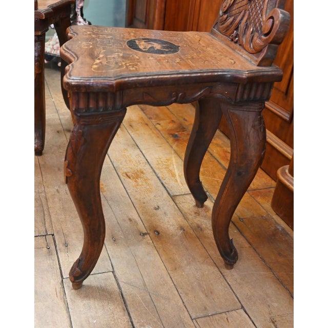 Wood Set of Black Forest Hall Chairs in Carved Walnut, 1840s For Sale - Image 7 of 8
