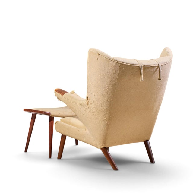 Hans Wegner for Ap Stolen Ap19 Mid Century Papa Bear Chair and Ottoman - Pair For Sale - Image 11 of 16