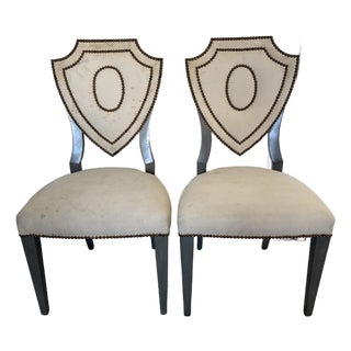 1940s Pair of Hollywood Regency Shield Back Side Chairs For Sale