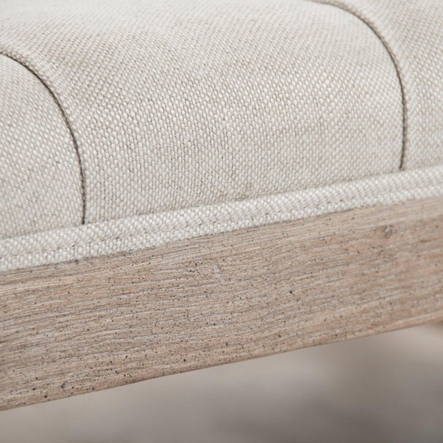 Patrice Tufted Square Ottoman - Dark Teal Linen / Weathered Gray Frame For Sale - Image 4 of 5