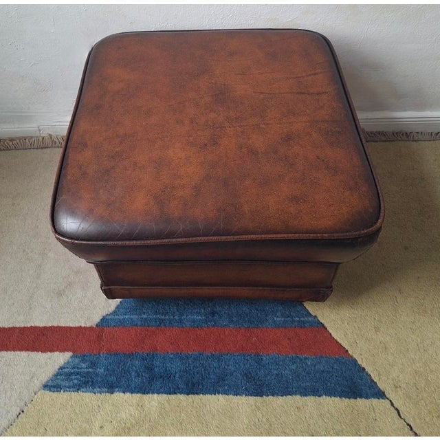 Vintage Ottoman in Chestnut Brown Leather For Sale - Image 4 of 12