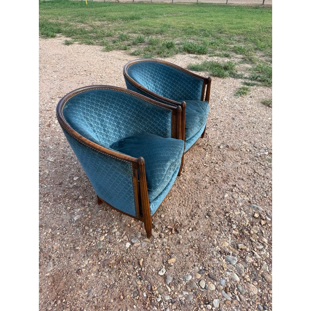 1940s French Art Deco Barrel Back Club Chairs - A Pair For Sale - Image 11 of 12