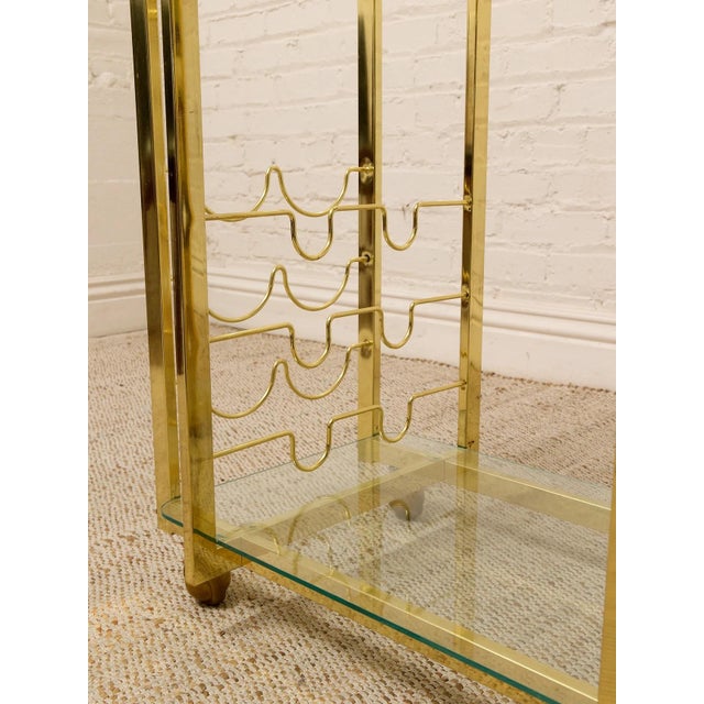 Vintage Hollywood Regency Brass Bar Cart With Glass Shelves For Sale - Image 4 of 11