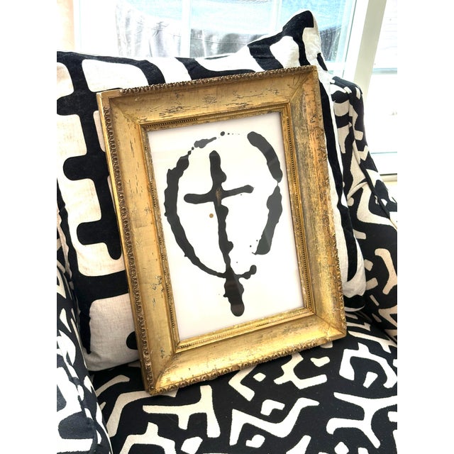 Black Abstract Modern Painting in Vintage Frame by Es Melfi For Sale - Image 8 of 9