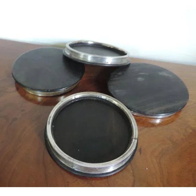 19th Century Dutch Neoclassical Silver & Ebony Hardwood Wine Coasters - Set of 4 For Sale - Image 10 of 11