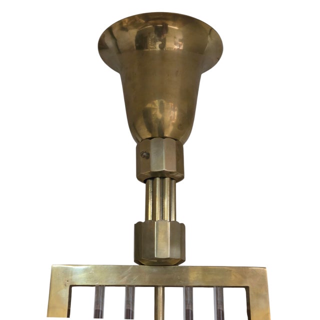 Early 20th Century Rectangular Industrial Brass and Glass Rod Vintage Chandelier For Sale - Image 15 of 18